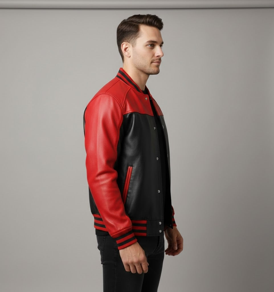Men’s Red & Black Leather Varsity Jacket