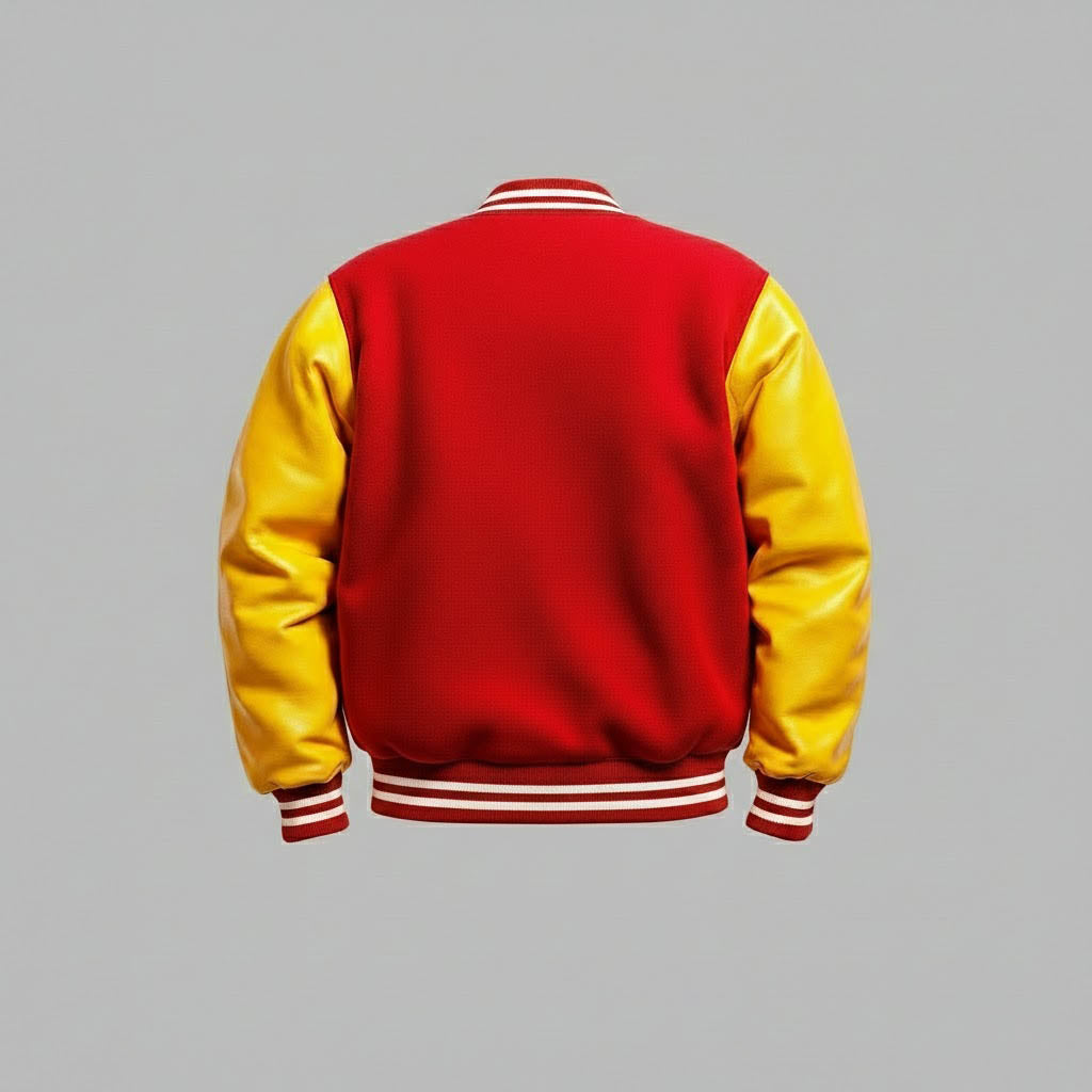 Men’s Red & Yellow Leather sleeves Varsity Jacket