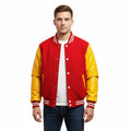 Men’s Red & Yellow Leather sleeves Varsity Jacket