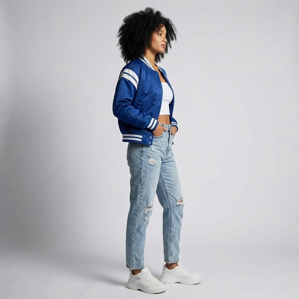 Midnight Blue Luxe Varsity Jacket