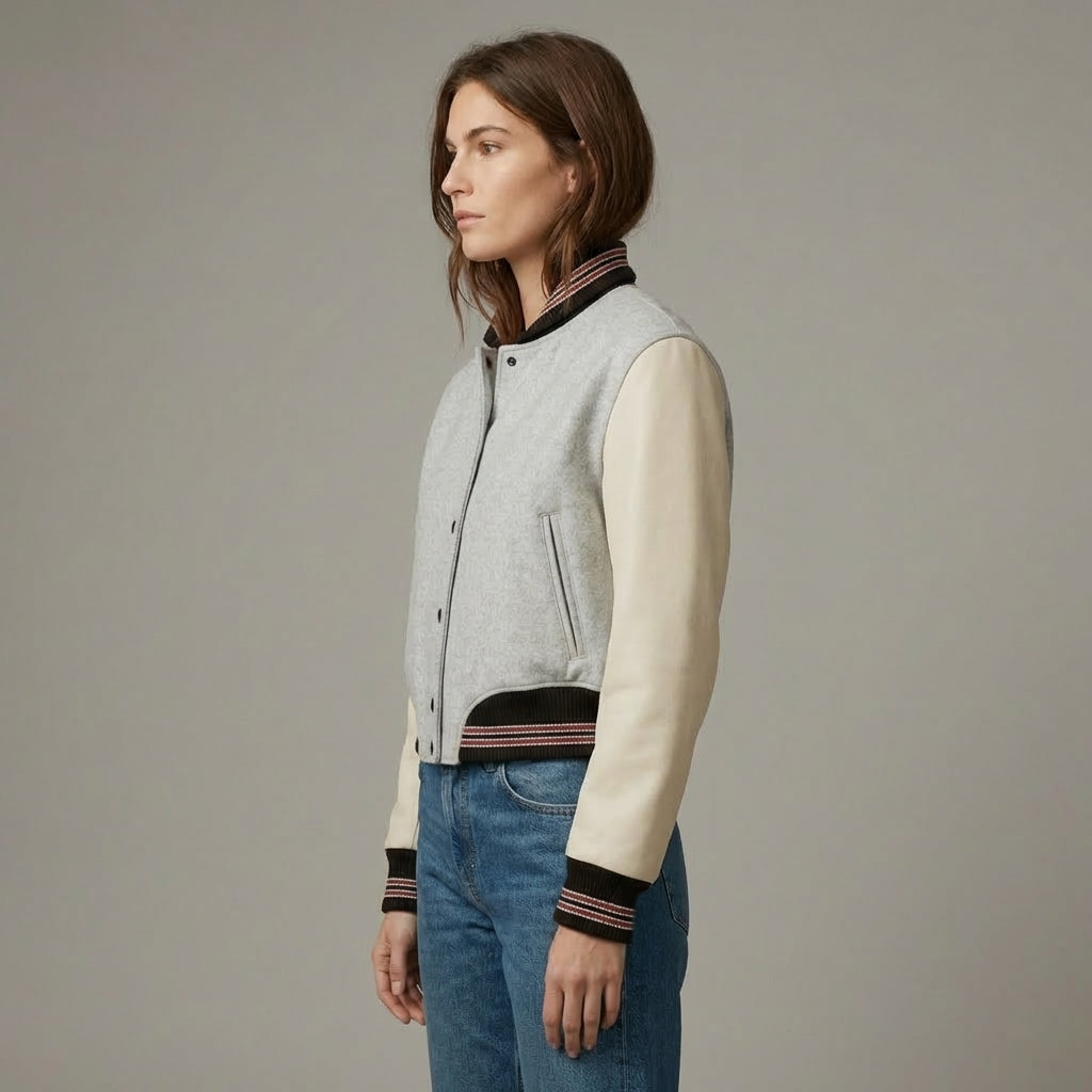 Grey & Half White Women’s Varsity Jacket