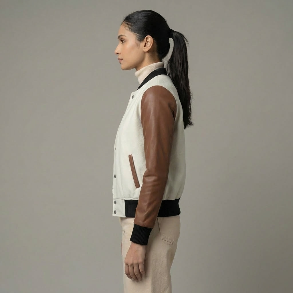 White & Brown Women’s Varsity Jacket