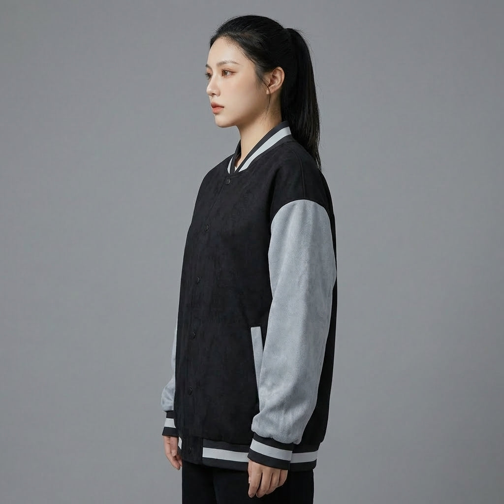 Black & Grey Women’s Varsity Bomber Jacket