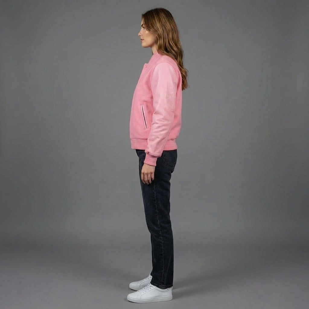 Bubblegum Dream Pink Varsity Jacket for Women
