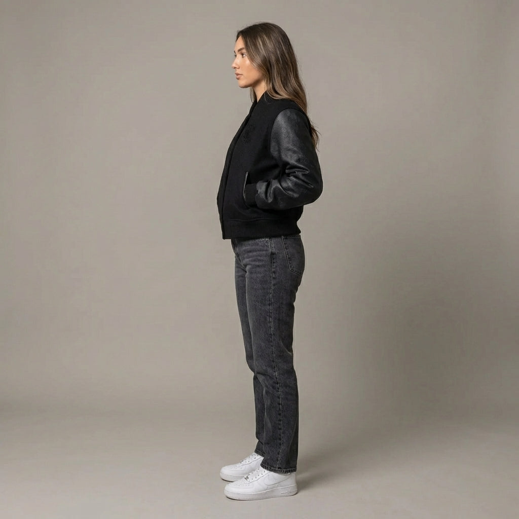 Black Fusion Women’s Classic Varsity Jacket