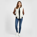 white body & Brown sleeves leather women Varsity Jacket