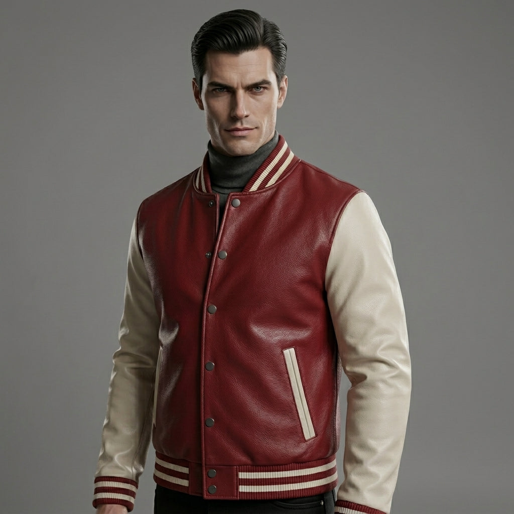 Men’s Premium Leather Varsity Jacket – Classic Letterman Style